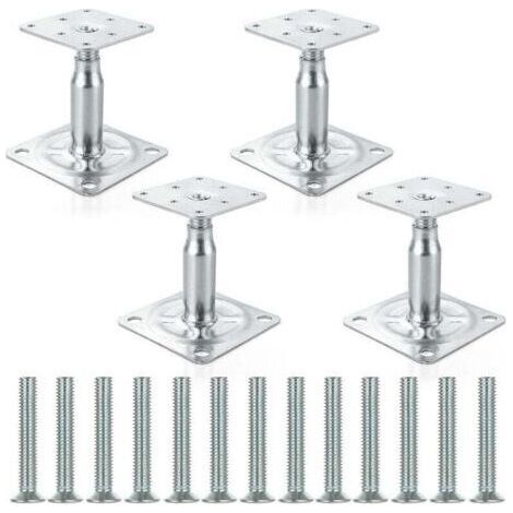 Lot de 4 support de poteau reglable, supports de poteau, galvanisés, 100 à 150 mm, hauteur réglable, pour clôtures, abris, abris de voiture, pergolas, travaux de construction (1/4)