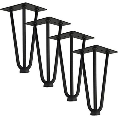 Qrity [Améliorer] Lot 4 Pieds de Table en épingle à Cheveux, 25cm Jambes en métal de Bricolage, Trois Barres de Fer, Plus Forte, avec vis et protecteurs de Sol (1/4)