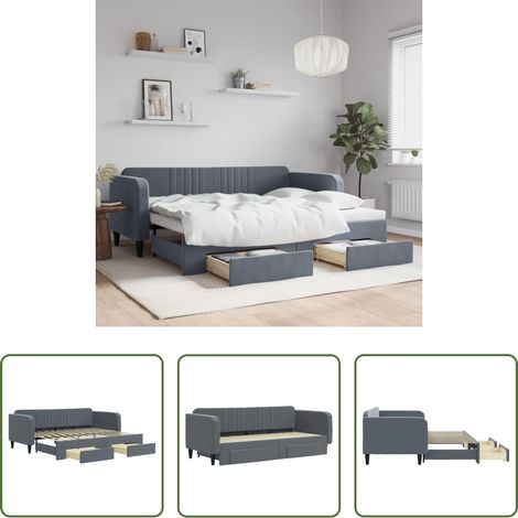 vidaXL Sofa-Bett - Tagesbett Ausziehbar mit Schubladen Dunkelgrau 90x200 cm Samt (1/5)