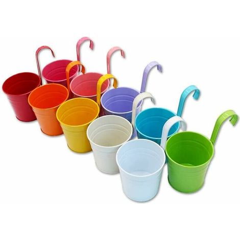 Green Mobility-Ensemble de 10 Pots de Fleurs en Métal Vase Suspendu Panier à Planter sans Trou de Drainage, Clôture de Jardin Balcon Décoration（10108cm） MSBD (1/5)