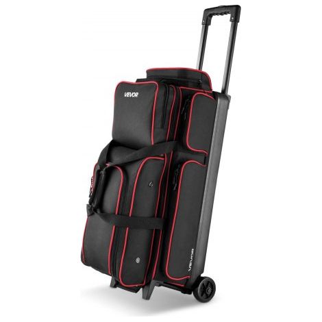 Bolsa para 3 Bolas con Ruedas Dobles, Compartimento Separado a Zapatos hasta Talla 16 EE. UU., y Bolsillo Extragrande para Accesorios, Asa Retráctil 105 cm, 790 x 320 x 390 mm, Negro Rojo (1/5)