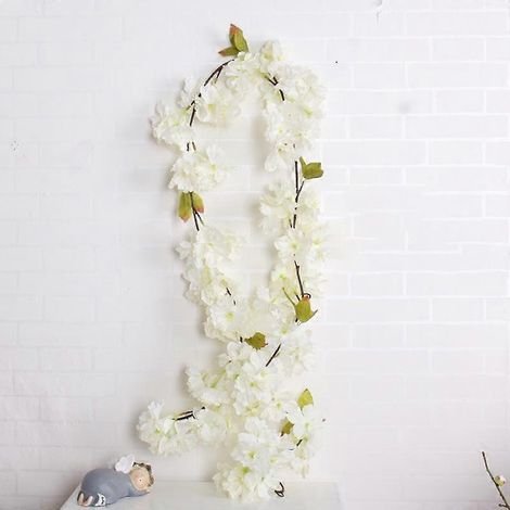 1 guirlande de fleurs artificielles en rotin, décoration murale, fleurs de cerisier en soie, pour mariage ou maison.