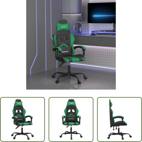 vidaXL Oreiller - Chaise de jeu pivotante Noir et vert Similicuir (1/5)