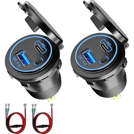 x 12V USB-Anschlüsse, QC3.0- und PD-Schnellladung, Ein-/Ausschalter, IP66 wasserdicht, für Auto, Motorrad, Boot (1/5)