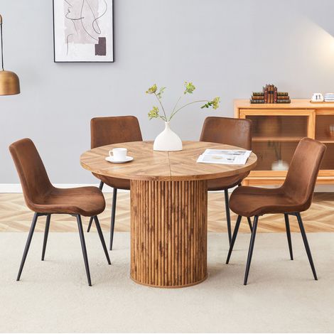 Set tavolo da pranzo rotondo 1 tavolo e 4 sedie in MDF effetto legno 100 cm marrone nero (1/5)