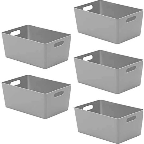 Lot de 5 Paniers Plastique de Rangement avec Poignées - Paniers & Boîtes de Rangement Cuisine Salle de Bain, Bac Rangement Placard, Petit Panier Organisateur pour Maison et Bureau - Gris (1/5)