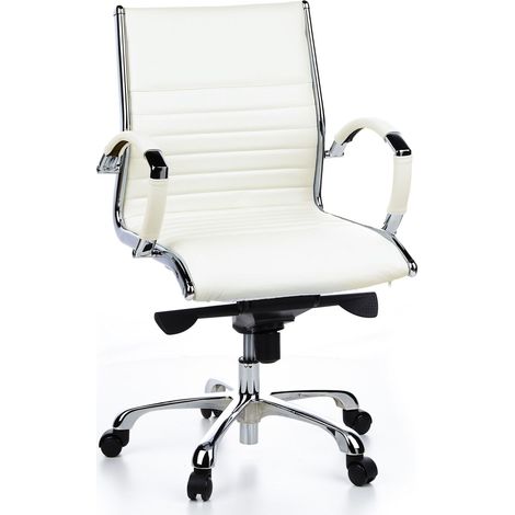 Bürostuhl / Chefsessel PARMA 10 Leder weiß Chrom hjh OFFICE (1/5)