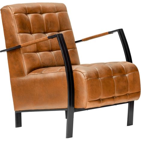 Sessel Echtleder 64x76x83 cognac IRON LABEL 13Massivmoebel24 (1/3)