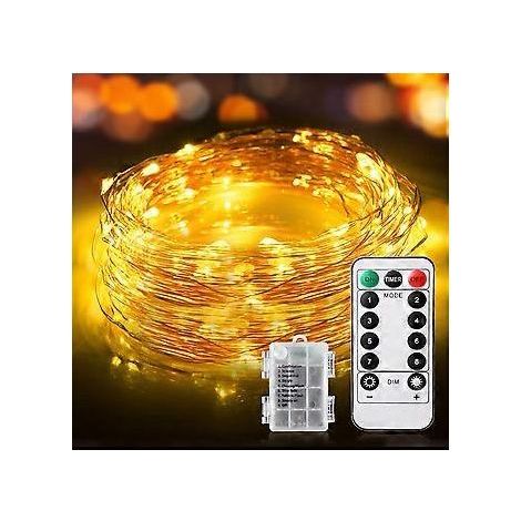Guirlande lumineuse, 100 LED, 10 m, étanche IP65, 8 modes d'éclairage, fonctionne sur piles, idéale pour la chambre, Halloween et Noël. (1/5)