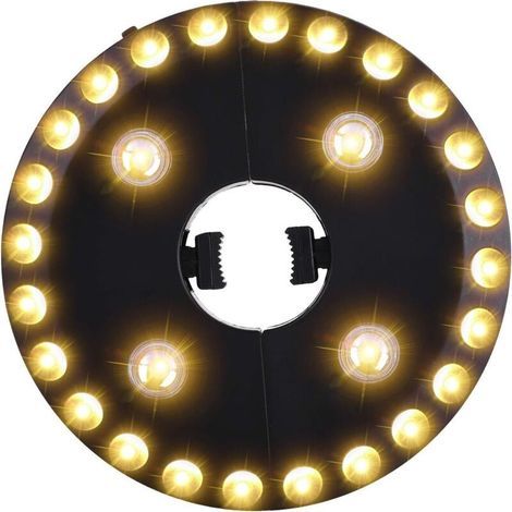 Lumière blanche chaude pour parasol de terrasse, 28 lumières LED, fonctionne avec 4 piles AA, pour parasol, tentes de camping (1/5)