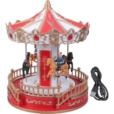 Carrousel musical de Noël avec lumière LED et base rotative mélodies classiques décoration de bureau ou cadeau pour les fêtes - Multicolore (1/5)