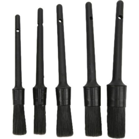 Jeu de brosses de détail automobile, 5 pièces, pour le nettoyage de l'intérieur et de l'extérieur du moteur, siège en cuir noir (1/4)