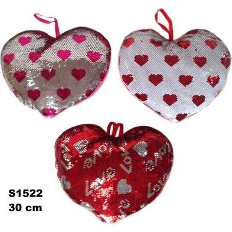 Cuscino a forma di cuore con paillettes, 30 cm, confezione mista