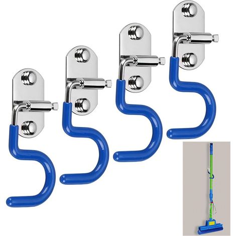 Longziming – Crochet de rangement mural 4 pièces – Acier inoxydable – Fixation murale pour balais et outils – Gain de place dans garage et buanderie (1/5)