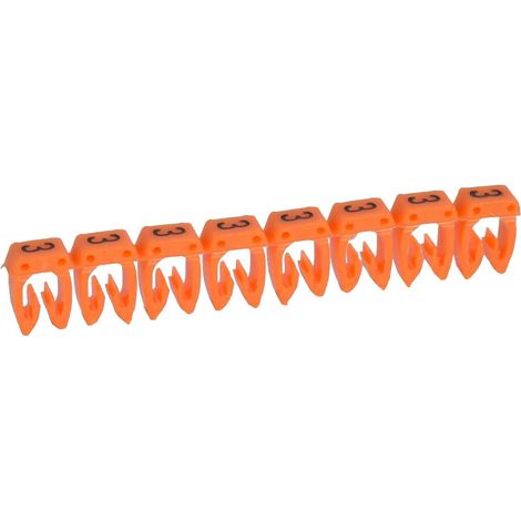 038213 Legrand - Boite De 1200 Repères Cab 3 Pour Fils 0,5mm² à 1,5mm² - Marquage Chiffre 3 Orange (1/2)