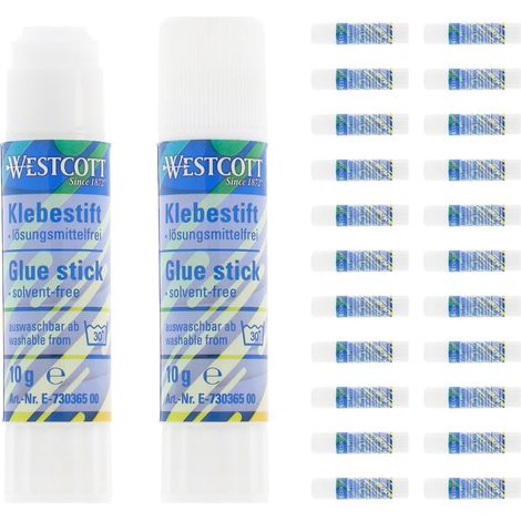Lot de 24 bâtons de colle 10 g (24 pièces) avec bande adhésive transparente de 1,5 cm - Colle forte et durable - 100% sans solvant - Lavable à 30 °C (1/5)