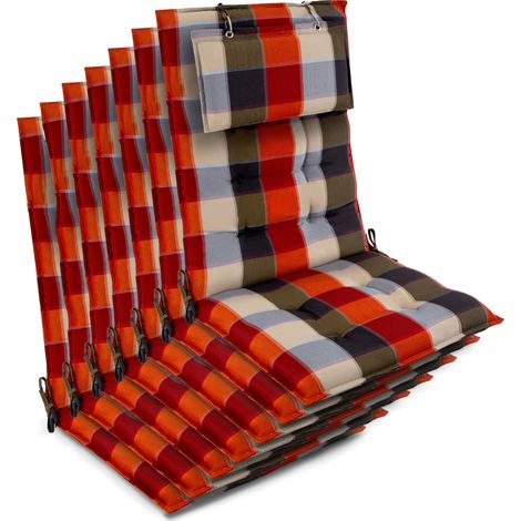 Set de 7 coussins de chaise Sun-HL 120x50x8cm à carreaux orange-beige (1/5)