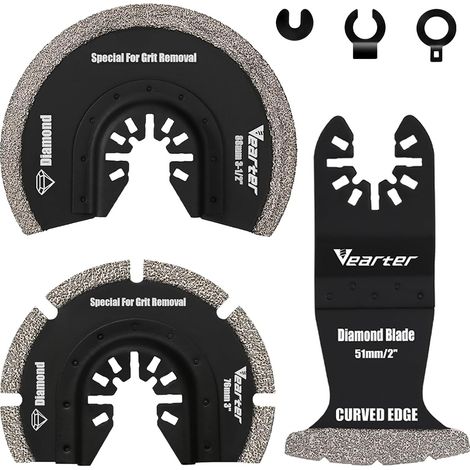 Lot de 3 outils multifonctions diamantés, adaptateur, lames de scie, oscillation pour carreaux en céramique, brique creuse, ciment, carrelage souple, maçonnerie (1/5)