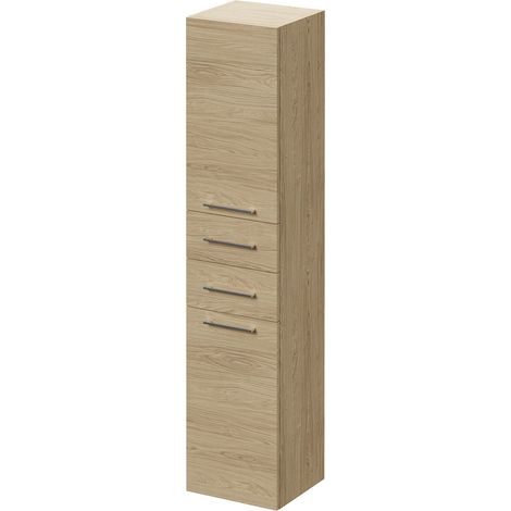 Napoli Light Oak 350mm x 1600mm Wall Mounted Storage Unit - 350mm - Chrome 160mm Handle