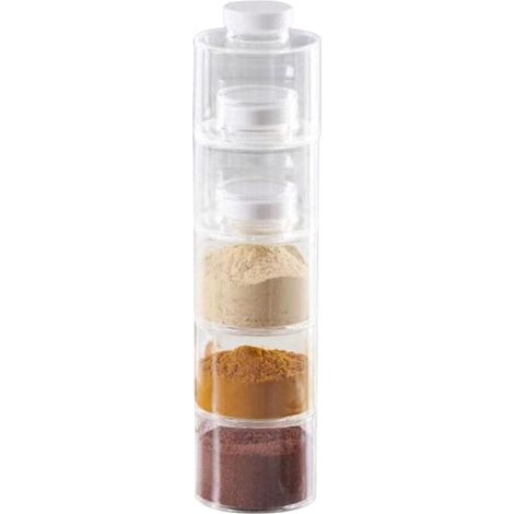 Gewürzglas, Turmform, Gewürzflaschen, transparent, übereinander stapelbar, Gewürze, Aufbewahrungsbox, Küchenutensilien, Schrank, Behälter, Tisch, Geschenkbox, 35 x 8,5 x 8 cm (1/5)