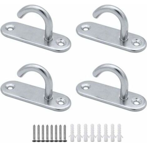 (4 pezzi) Ganci da soffitto in acciaio inox M6, ganci ovali aperti, ancoraggi a piastra con occhiello, ganci di fissaggio a vite per amaca, yoga, zanzariera, barca, attrezzatura, accessori per ponti
