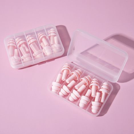 Bouchons d'oreille, 5 paires de bouchons d'oreille anti-bruit pour le sommeil, protection auditive, étude du sommeil, voyage de travail(rose)