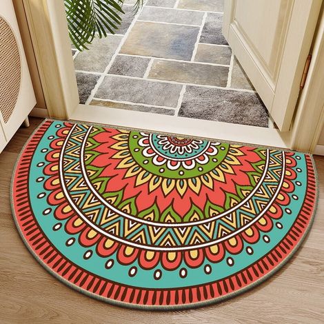 Tapis De Seuil Demi-Rond - Surface En Velours Cristal Et Dos En Caoutchouc Granuleux - Non Glissant - Pour Intérieur Et Extérieur - 60 X 90 Cm - 1 Pièce (1/5)