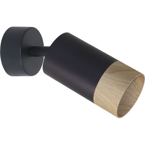 Applique murale noire bois, spot orientable 1xGU10 15W (1/2)