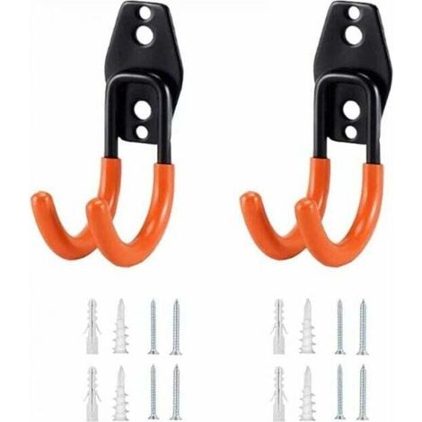 (Orange) 2Pcs Garage Hooks, Wall Mounted Garage Hooks, Multi-Purpose Hooks, Garden Tool Holder with Expansion Tube and Screws for Tool Organization MUMU (1/4)