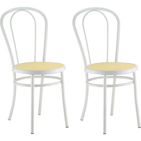 Lot de 2 chaises BISTRO Salle à Manger en Métal Café Restaurant Hotel THONET Blanc (RAL-9003) Assise Effet Cannage