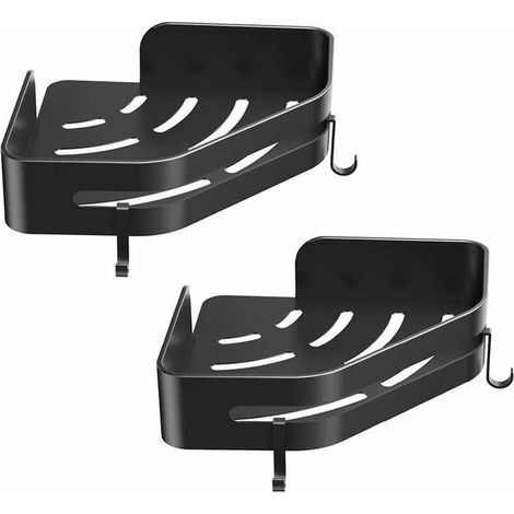 Étagères flottantes Noir coin douche Caddy étagère de stockage de serviettes de toilette étagère salle de bains avec barre de suspension étagères de bain adhésif sans perçage murale ou panier organisa (1/5)
