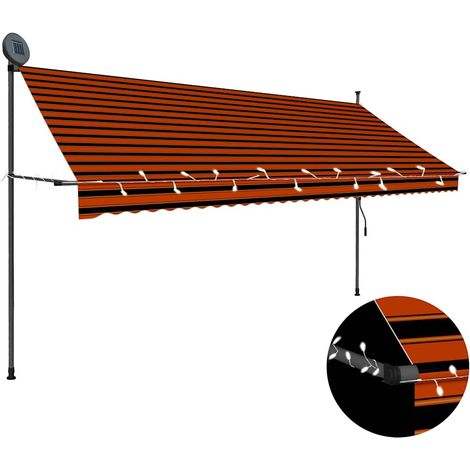 Auvent manuel rétractable avec LED-Store banne 350 cm Orange et marron (1/5)