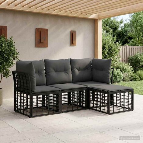 vidaXL  Outdoor Sofa Set  Black Poly Rattan