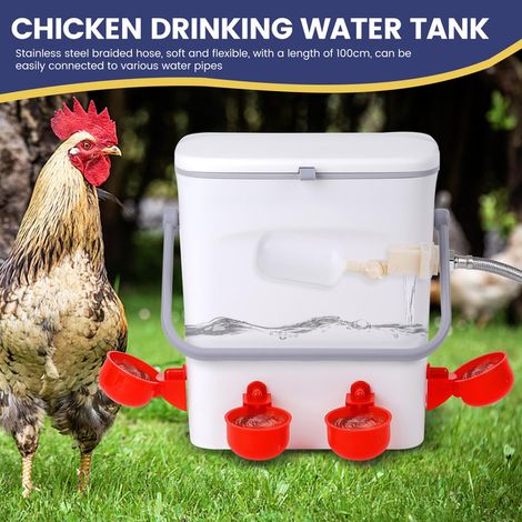 Abreuvoir Automatique pour Poules avec Gobelets de Remplissage et Flotteur Kit d'Alimentation en Eau pour Volailles Pigeons Oiseaux Seau d'Eau avec Tuyau Tressé en Acier Inoxydable (1/5)