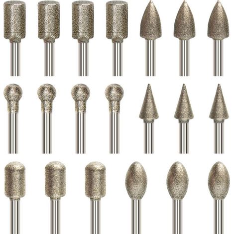 20 Pcs Diamond Rotary Burr Set, Engraving Bit Set with 3mm(1/8") Shank, Diamond Coated Drill Bit for Rotary Tool Grinding, Polishing, DIY Engraving, Drilling