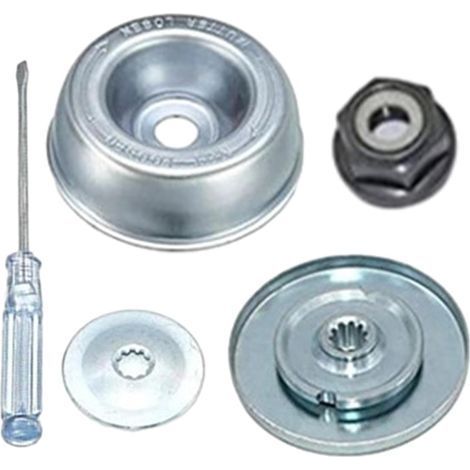 5 Pièces Kit Ecrou Tete debroussailleuse Universelle, Kit Fixation écrou Lame Boîte, Accessoires Boîte de Vitesses en Métal, Pieces Detachees pour Debroussailleuse et Tondeuses à Gazon(Argent) (1/4)