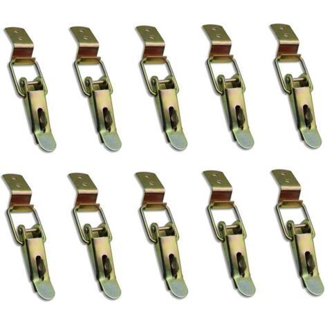 10 Pièces Levier fermé et crochet, Fermeture à bascule, pour tiroir, Levier de verrouillage, boîte à outils, placard, armoire, boîte (jaune galvanisé) (1/4)