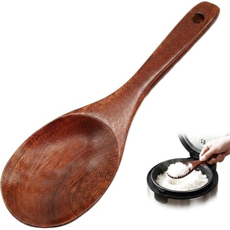 Cuillère en Bois Naturel 22 cm, Cuillère de Cuisine Antiadhésive et Écologique, Ustensile de Service Durable pour Mélanger, Remuer et Servir, Idéal pour Riz, Salades et Plats