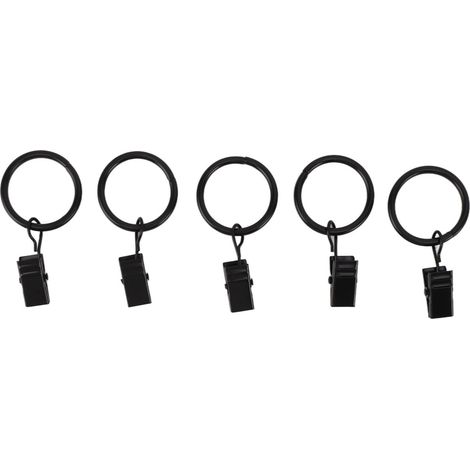 Lot de 44 anneaux de rideaux avec crochets, faciles à installer, en acier noir, avec pinces pour tringle à rideaux. (1/5)