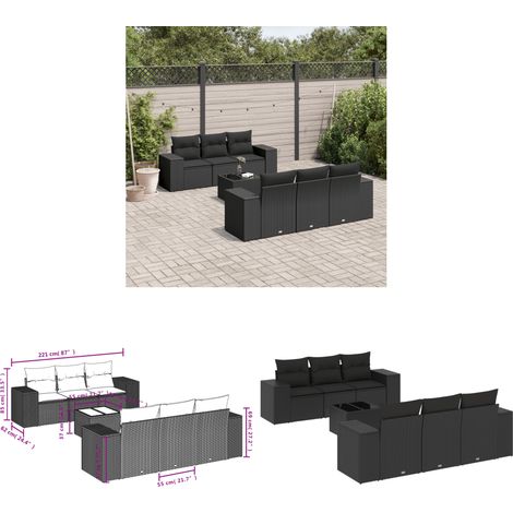7-tlg. Garten-Sofagarnitur mit Kissen Schwarz Poly Rattan - Gartenmöbel - Gartensorte - Outdoor Möbel - Lounge Set - Esstisch - Home & Living (1/3)
