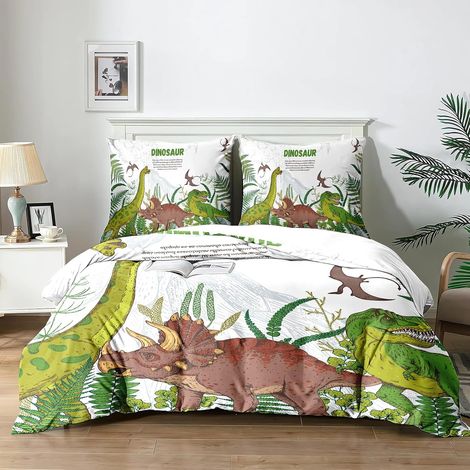 Housse de Couette et Parure de Lit sur Le Thème des Dinosaures pour Enfant - Ensemble de Lit 3 Pièces (200x200 cm + 2x65x55 cm) - Confort Respiration, Idée Cadeau.(KL4x200) - 200x200 (1/5)