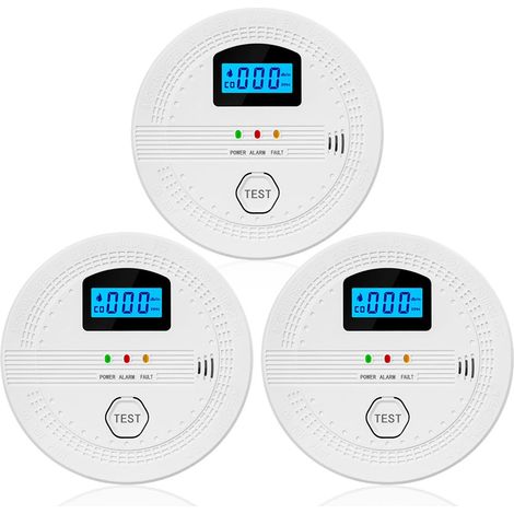 Détecteur de fumée et de monoxyde de Carbone Intelligent, Lot de 3, fiable, Portable, Facile à Installer, écran LCD, Alarme sonore et Lumineuse, Avertissement de Batterie Faible, (Pack) (1/4)