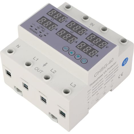 Voltmètre-ampèremètre triphasé sur rail DIN avec protection automatique contre les surtensions et les surintensités (230-300 V CA) (1/5)