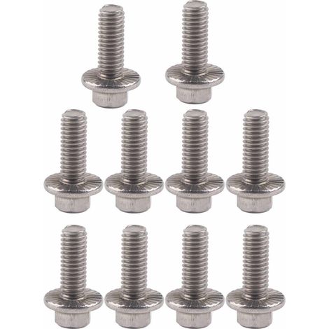 10 vis à tête hexagonale à bride M6 en acier inoxydable SS304 avec rondelle intégrée