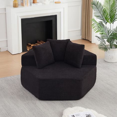 Canapé relax hexagone avec coussins – fauteuil modulable – canapé scandinave pour salon – chambre – lounge et salle d'exposition - chenille noir (1/5)