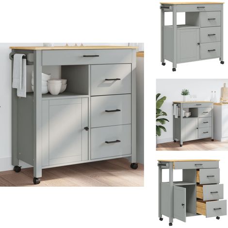 Chariot de cuisine MONZA 84x40x90 cm bois massif de pin - Chariot De Cuisine - Chariot À Légumes - Meuble De Rangement - Mobilier De Cuisine - Étagère Mobile (1/5)