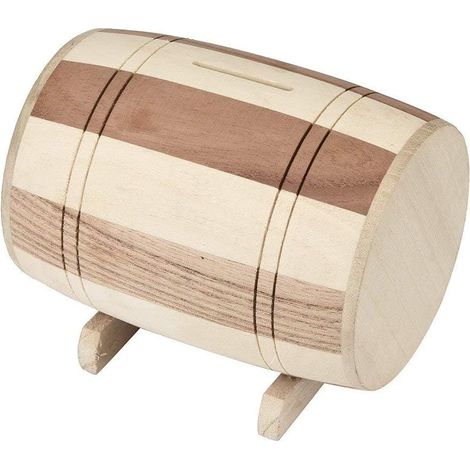 Tirelire coffre-fort en bois JeiibrZui - Taille moyenne - Design tonneau à vin fait main - Bois naturel - 1 pièce - Décoration rétro pour chambre d'enfant et salon (1/5)