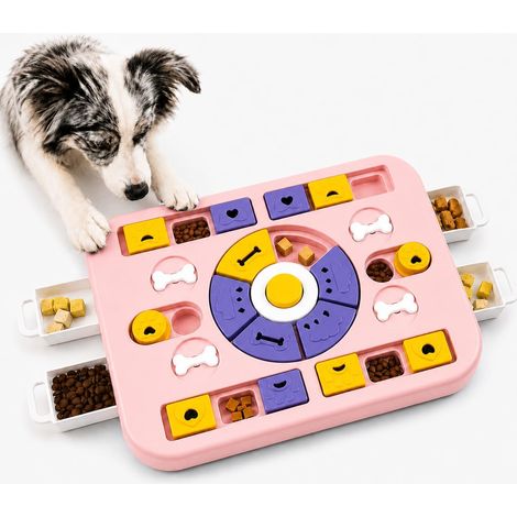 Jouet Puzzle Interactif pour Chat et Chien Rose, Gamelle Anti-Glouton Labyrinthe, Jeu de Friandises 39 cm, Base Antidérapante, Plastique ABS et PP (1/5)