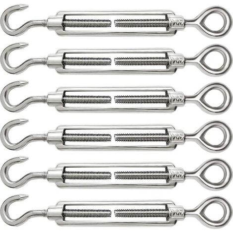 BRAVIX 6 Pièces Tendeur Cable M6 Tendeur Cable Inox 304 Réglable Crochet de Ridoir et Oeil pour Tendeur de Fil Cable Acier Corde Crochet Tendeur Accessoires
