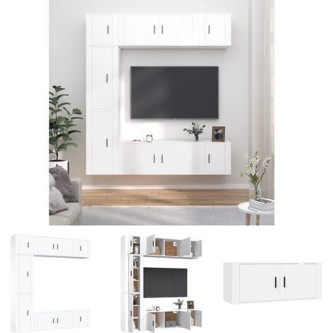 TV-Schrank Weiß - vidaXL 7-tlg. TV-Schrank-Set Weiß Holzwerkstoff - Wandmontage (1/5)